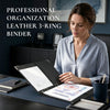 3 Ring Binder, PU Faux Leather Binder with Hard Cover, Metal Corner Guards & Interior Pockets