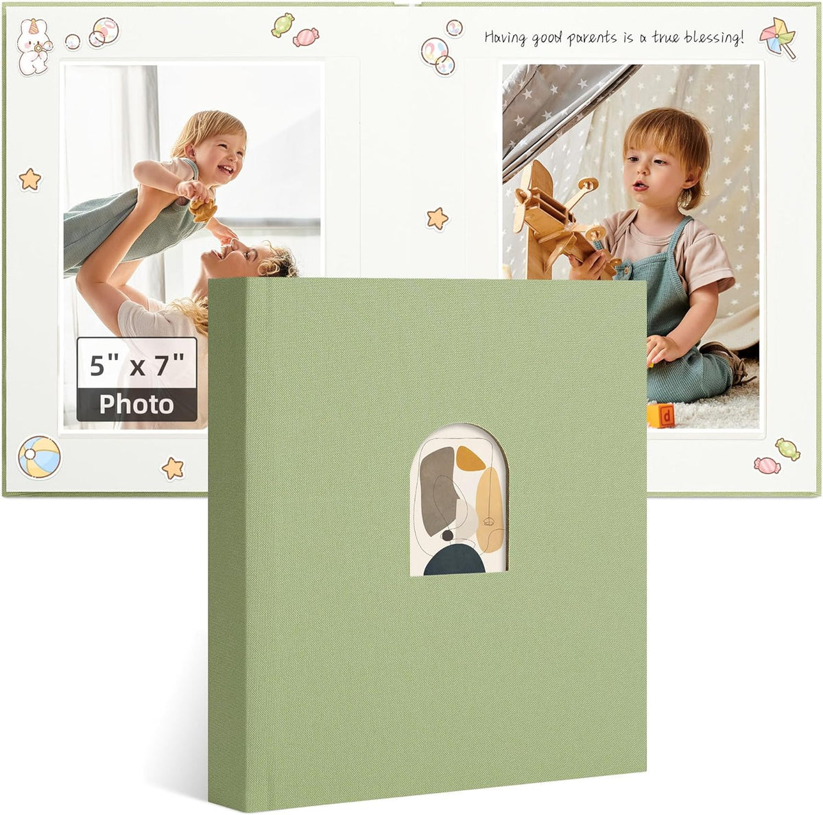 5x7 Photo Album with Writing Space & Clear Pockets – Fabric Cover Memo ...